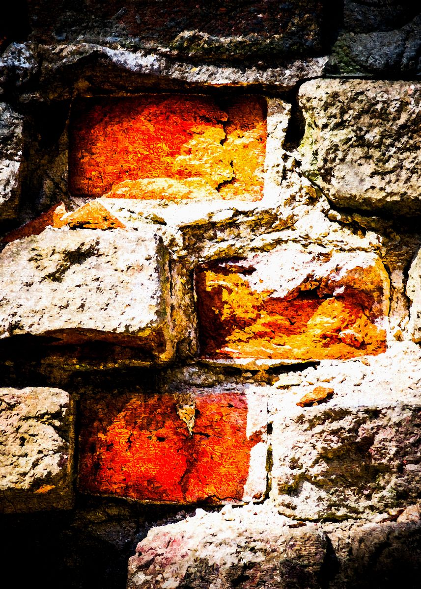 Grunge Wall Orange Bricks Metal Poster Print Art Ofphotos Displate