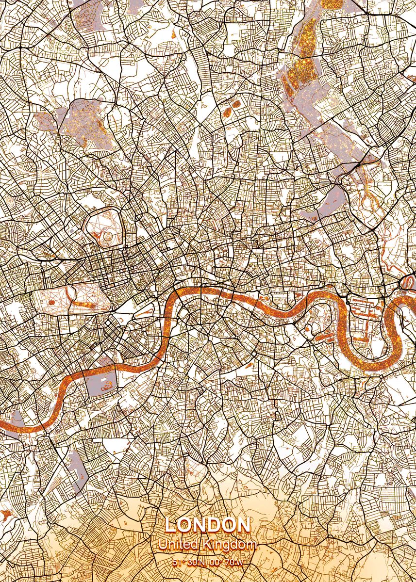 'london gold city map' Poster, picture, metal print, paint by Project X ...