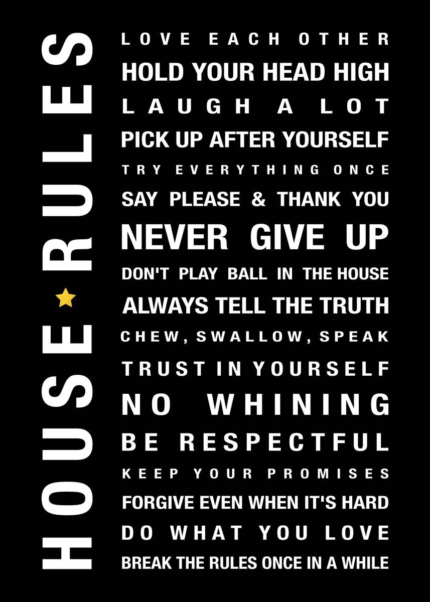 'House Rules' Poster, picture, metal print, paint by crbn design | Displate