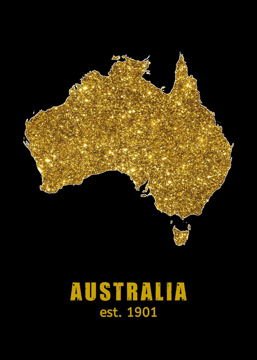 'Australia Gold Map' Poster, picture, metal print, paint by Miracle ...