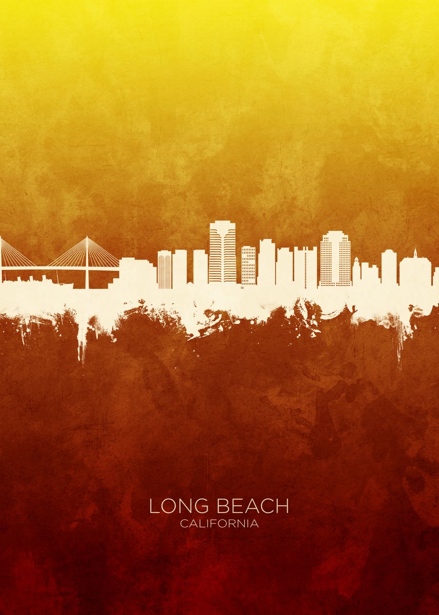 'Long Beach Skyline' Poster by Michael Tompsett | Displate
