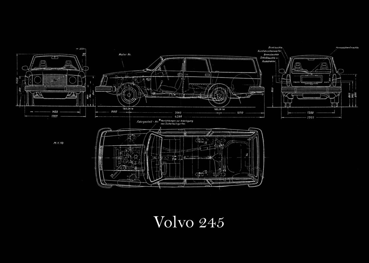 'Volvo 245 Blueprint' Poster by B & W Arts | Displate