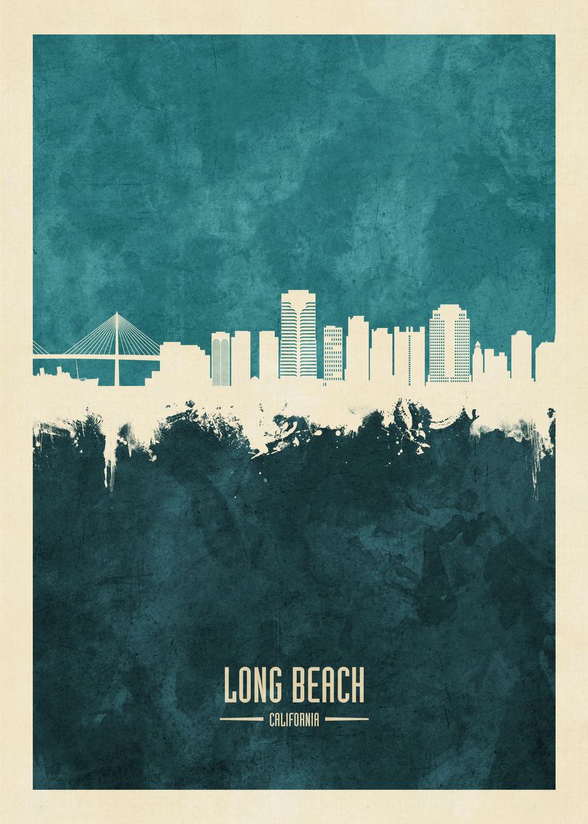 'Long Beach Skyline' Poster by Michael Tompsett | Displate