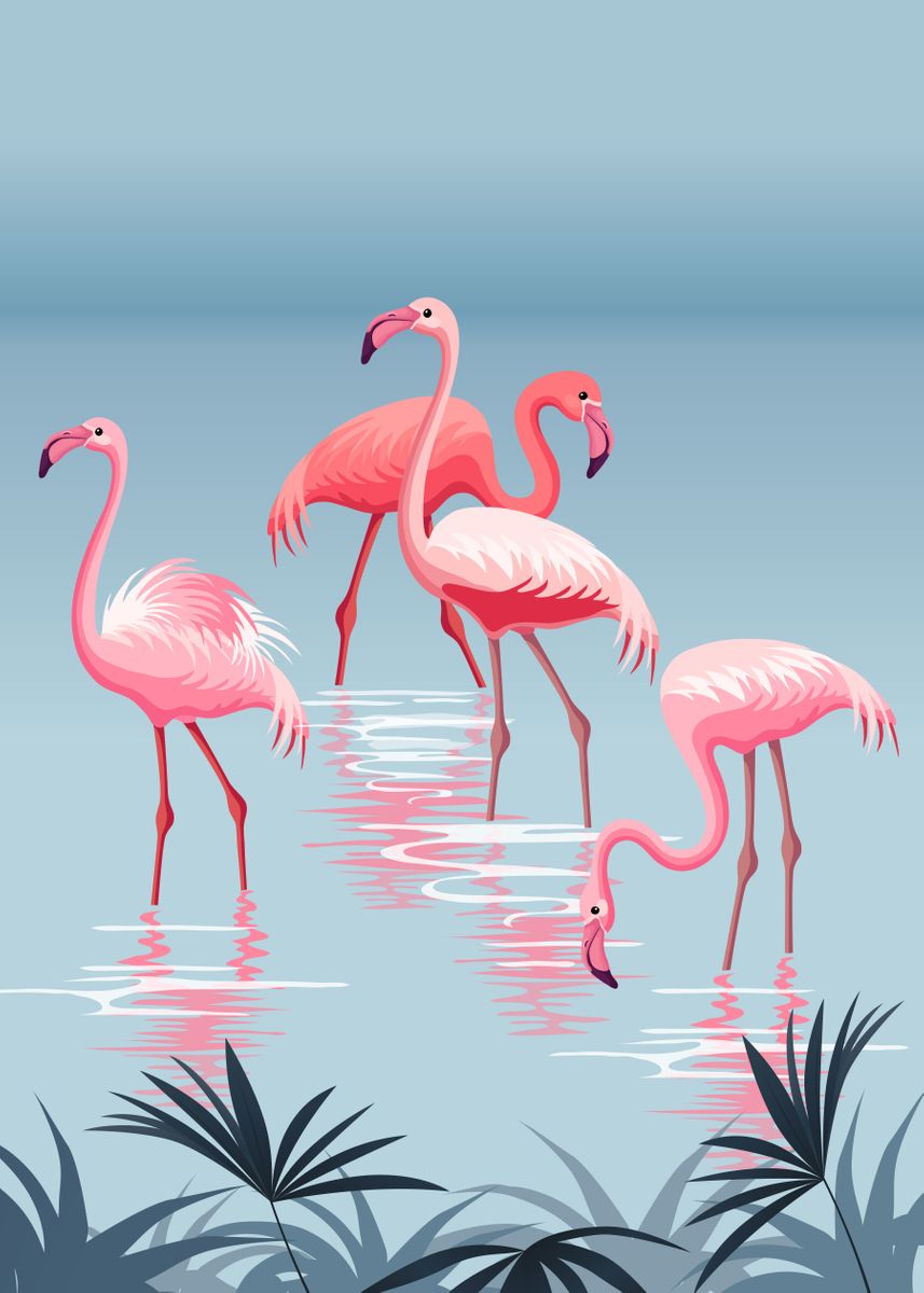 flamingo' Poster, picture, metal print, paint by Queensy Collin