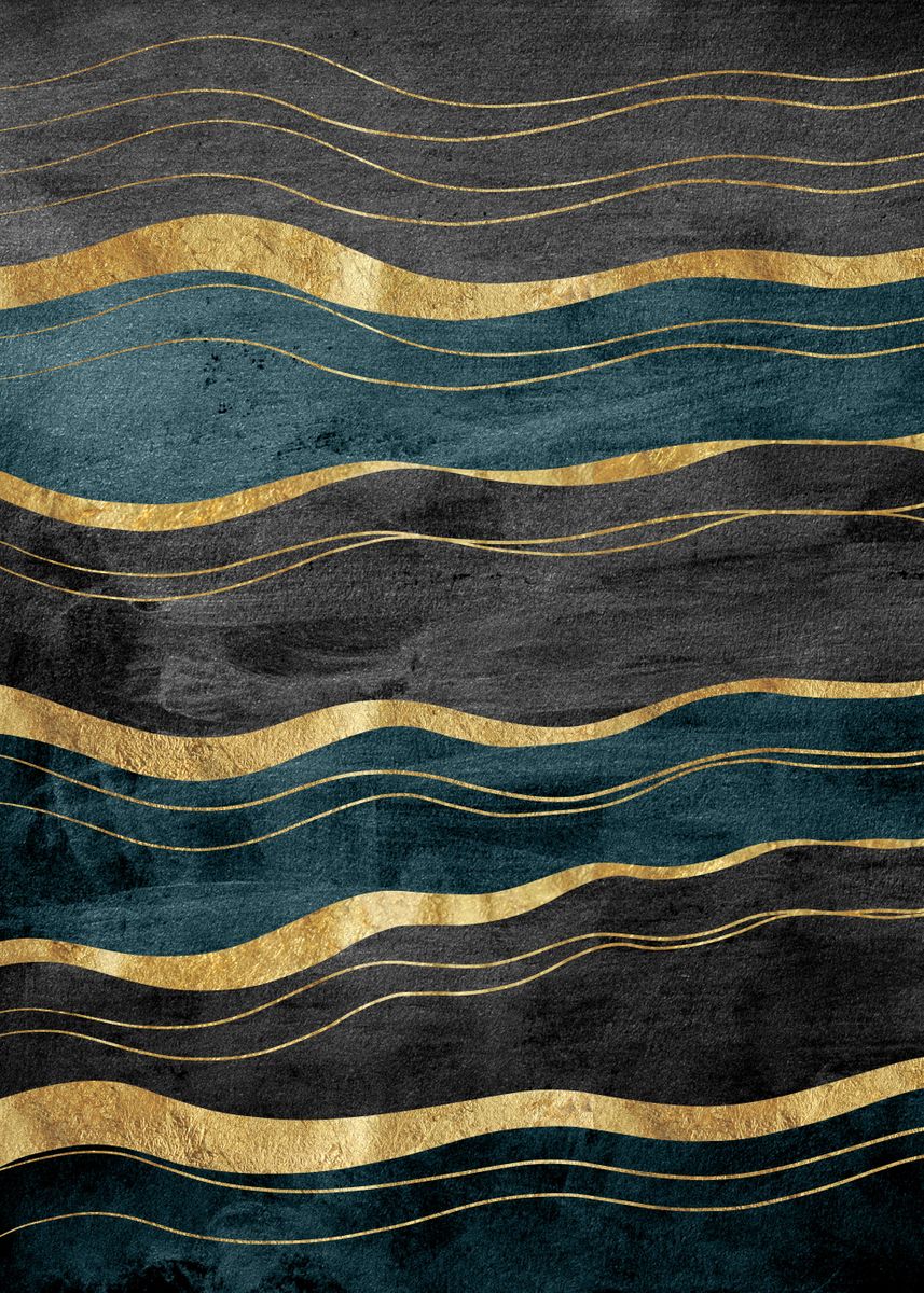 'Black Teal Ink Waves 1' Poster, picture, metal print, paint by Anita's ...