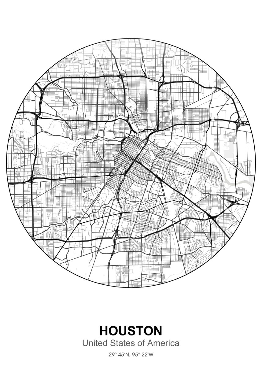 'houston circle map' Poster, picture, metal print, paint by Project X ...