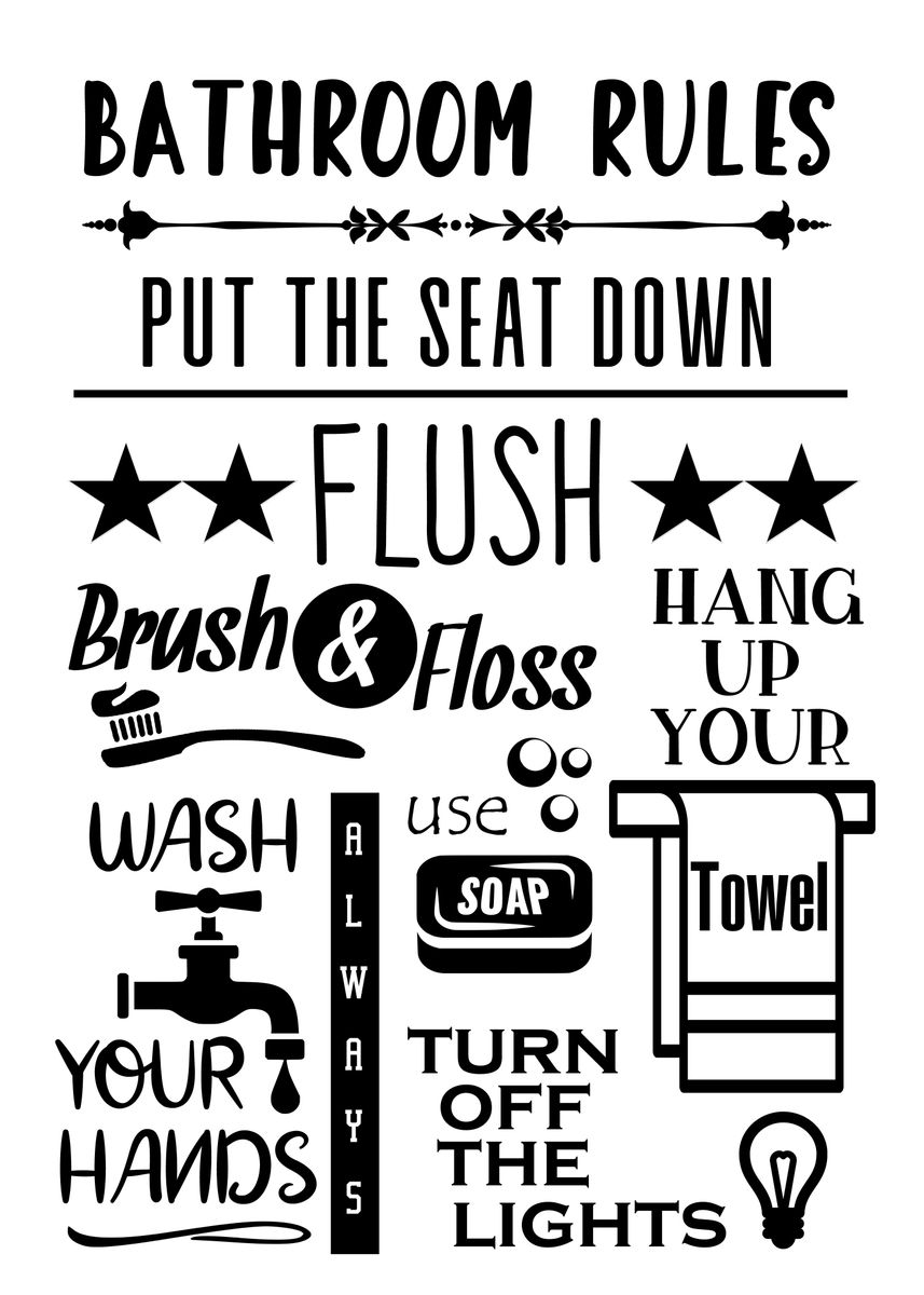 'Bathroom Rules 01' Poster, picture, metal print, paint by Atomic ...