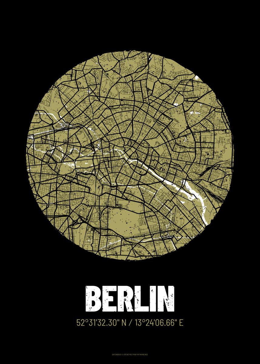 'Berlin City Map Design' Poster, picture, metal print, paint by ...