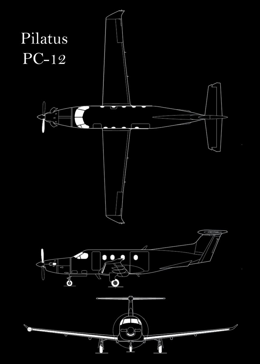 'Pilatus PC12 Blueprint' Poster, picture, metal print, paint by B & W ...