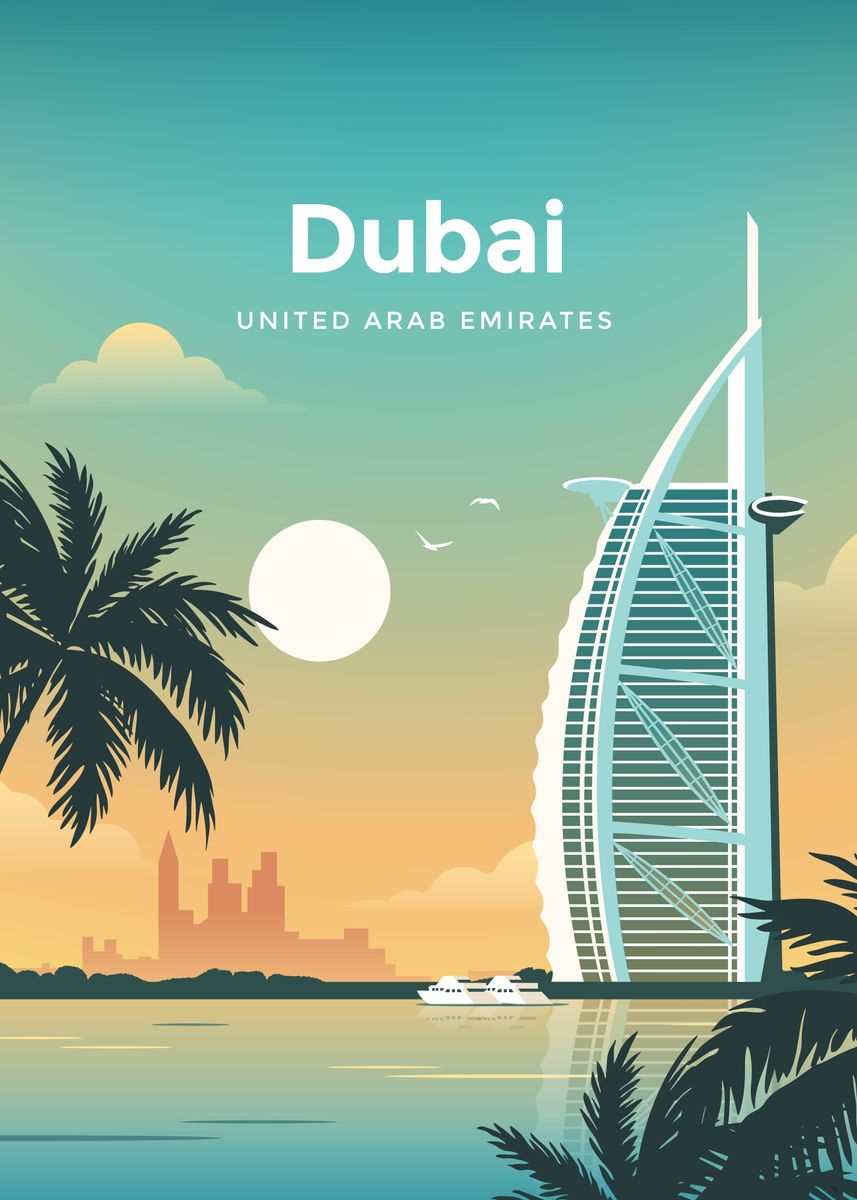 Dubai Travel Poster' Poster by Corvin Posters | Displate