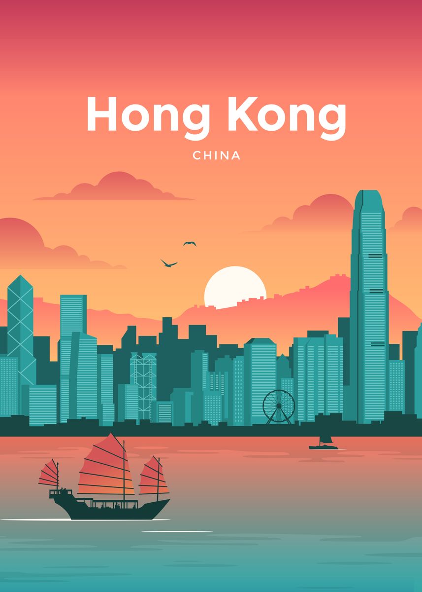 'Hong Kong Travel Poster' Poster by Corvin Travel Posters  | Displate