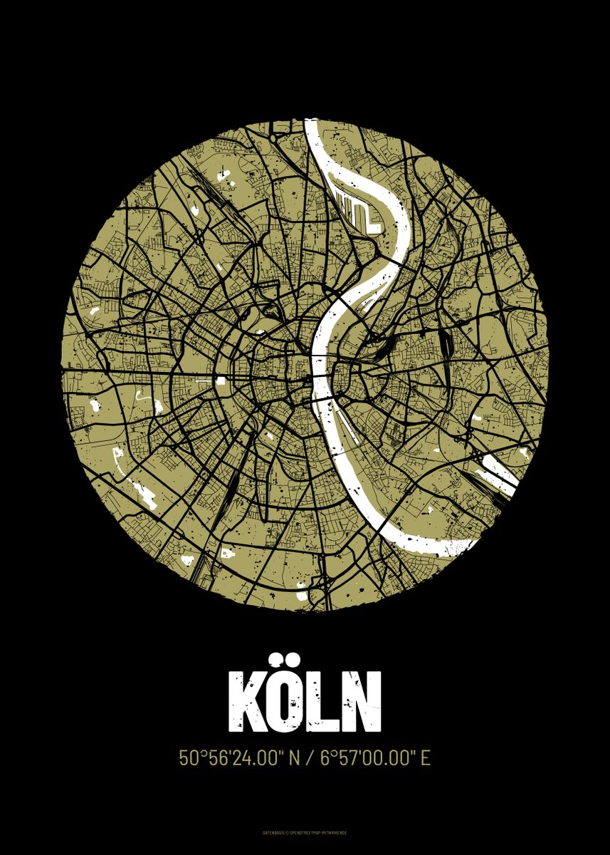 Cologne City Map Design Metal Poster Print Viamapia Displate