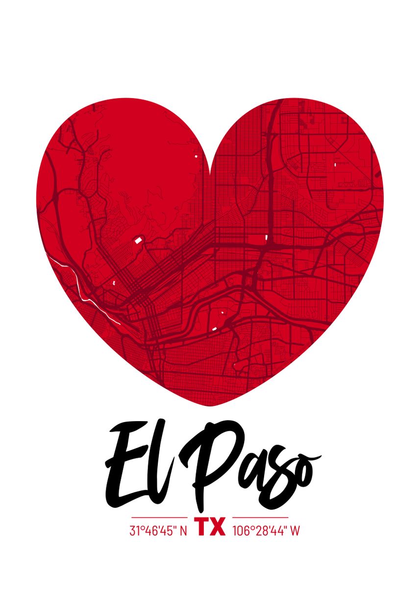 'El Paso City Map Design' Poster, picture, metal print, paint by ...