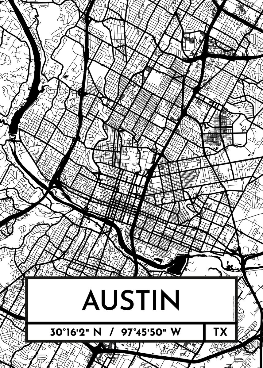 'Austin City Map Design' Poster, picture, metal print, paint by ...