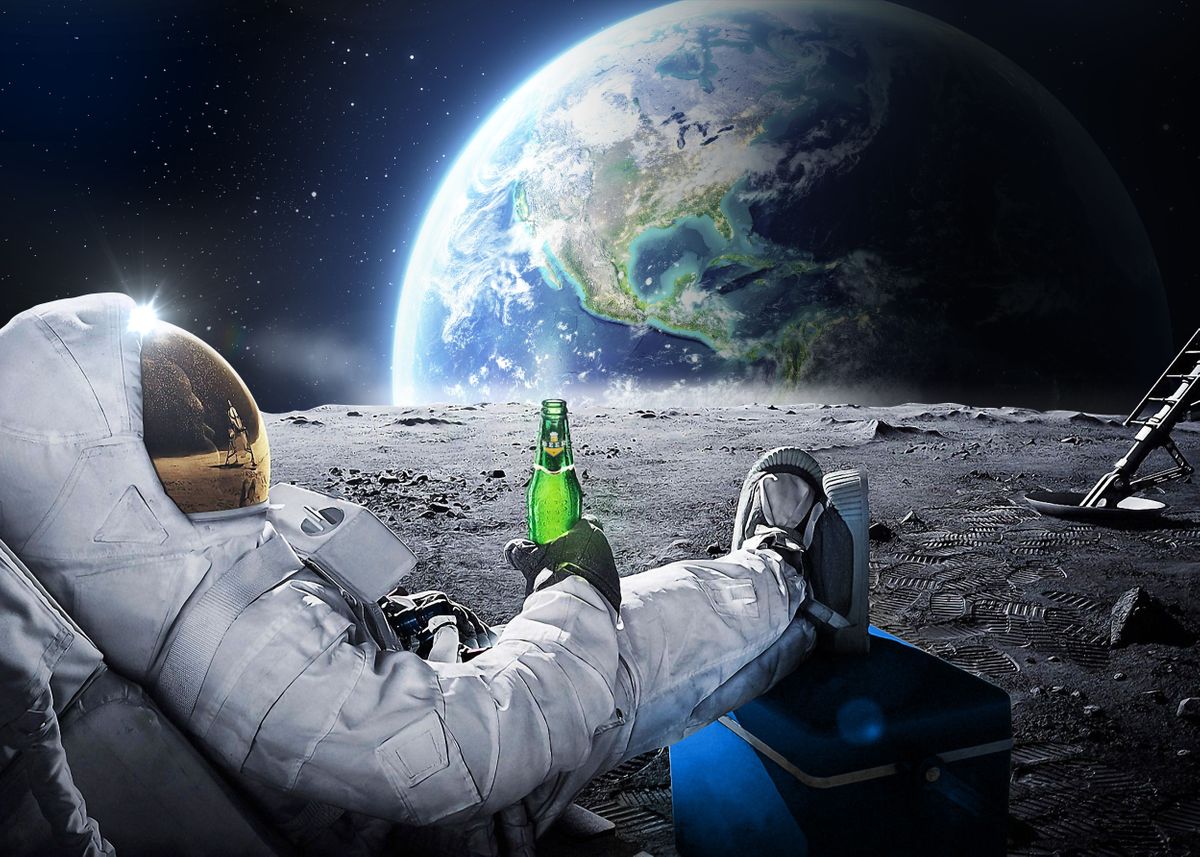 'Funny astronaut with beer' Poster by Synthwave 1950 | Displate