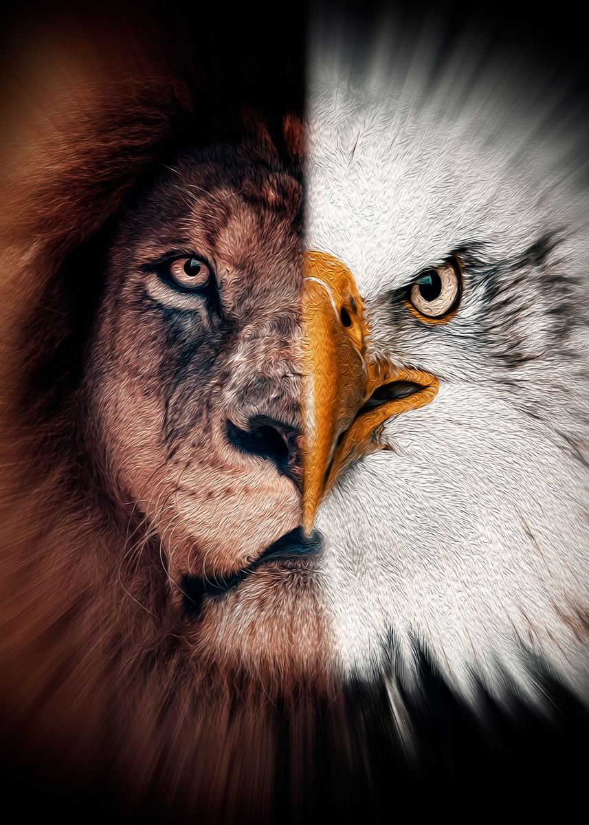 'half lion half eagle paint' Poster by MK studio | Displate