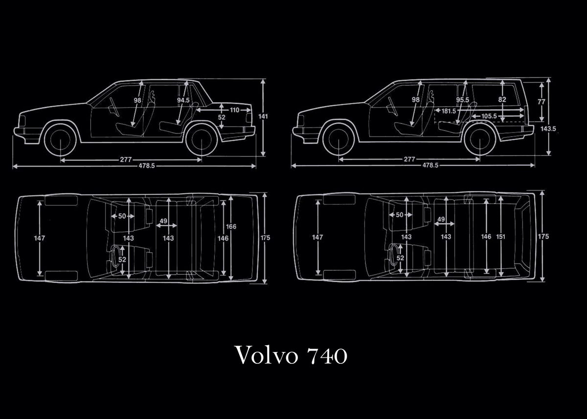 'Volvo 740 Blueprint' Poster by B & W Arts | Displate