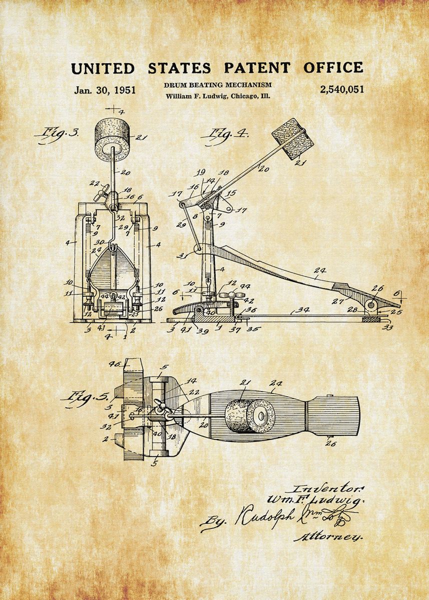 'Bass Drum Pedal Patent' Poster by Lloyd Studio | Displate