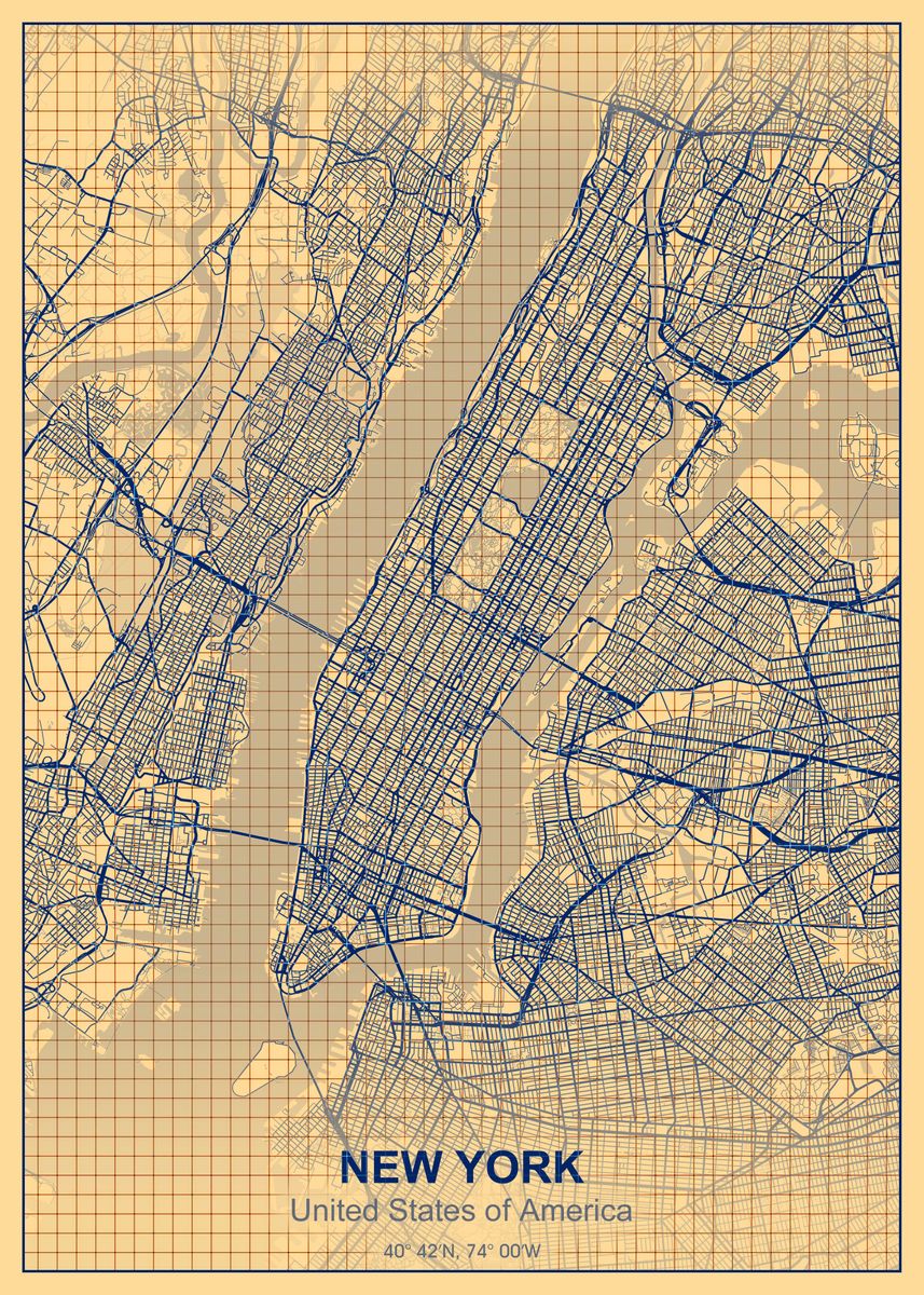 'new york grid map' Poster by Project X | Displate