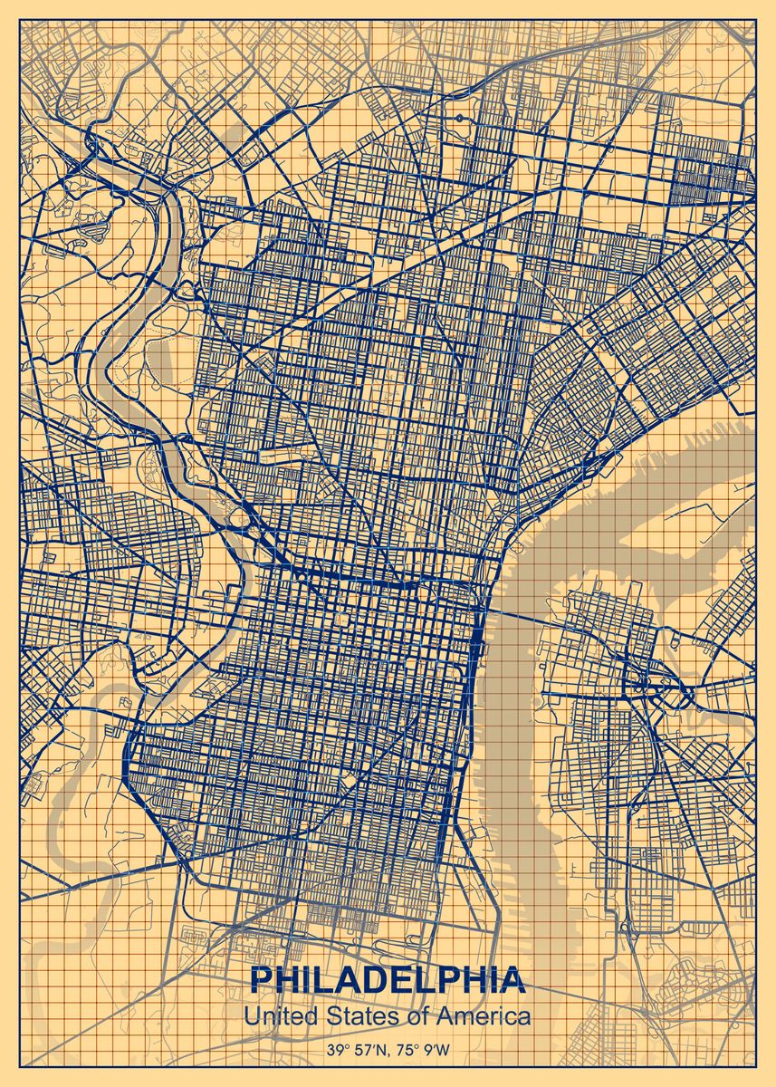 'philadelphia grid map' Poster, picture, metal print, paint by Project 