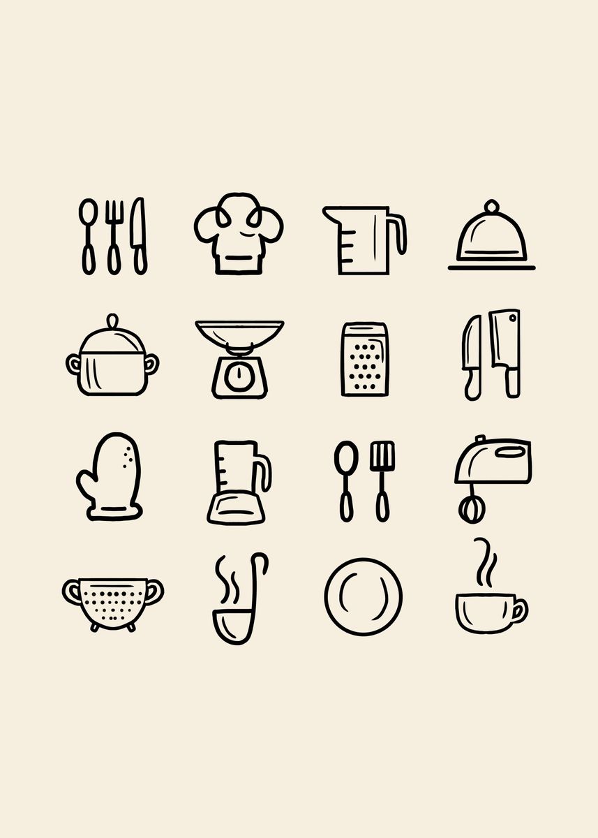 kitchen-tools-poster-picture-metal-print-paint-by-boredkoalas