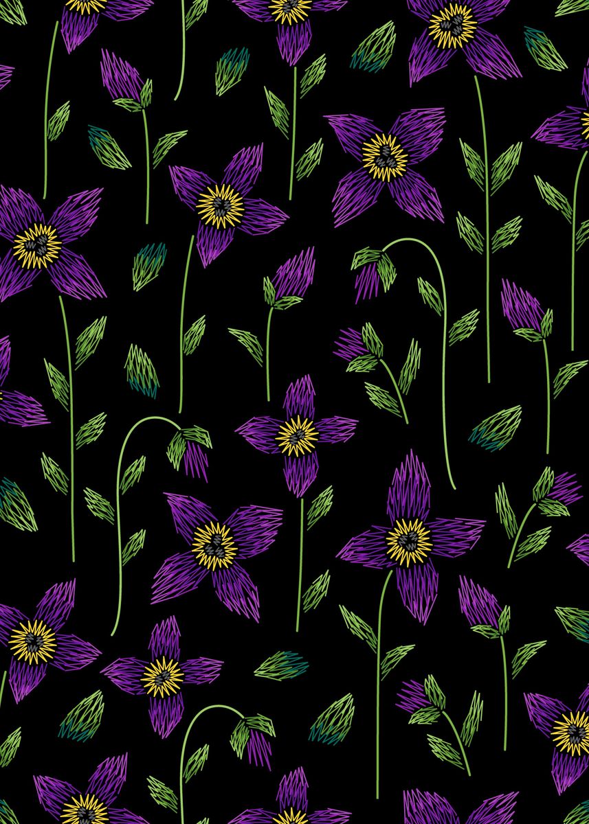 'EmbroideredFlowersOnBlac18' Poster, picture, metal print, paint by ...