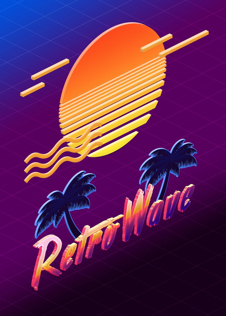 'Isometric Retrowave Sunset' Poster, picture, metal print, paint by ...