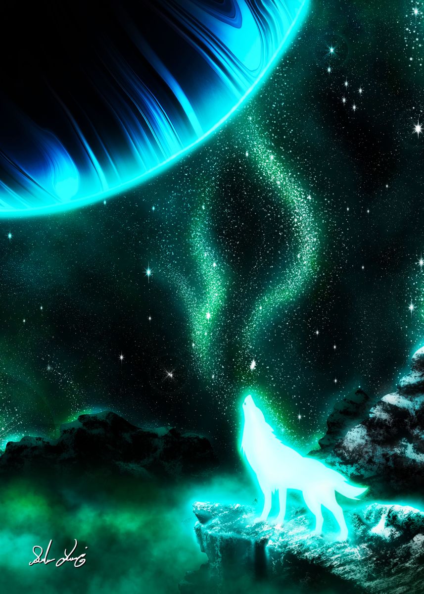 'Galactic Wolf' Poster by SaharsDrawings | Displate