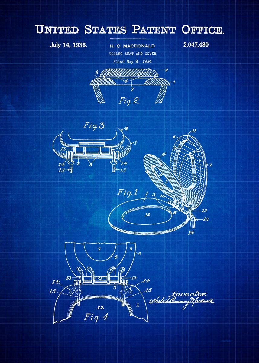 'Toilet Seat Patent' Poster, picture, metal print, paint by BigBaby ...