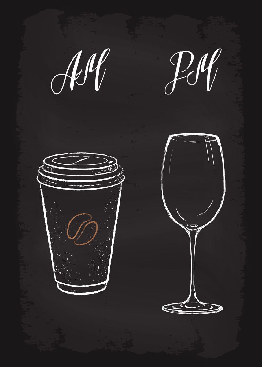 &lsquo;AM Coffee PM Wine&rsquo; Poster by dkDesign | Displate