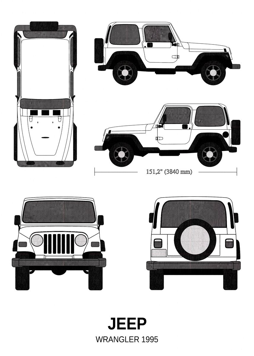 BNW Jeep Wrangler 1995' Poster by MICHAEL BRUNS PLATES | Displate