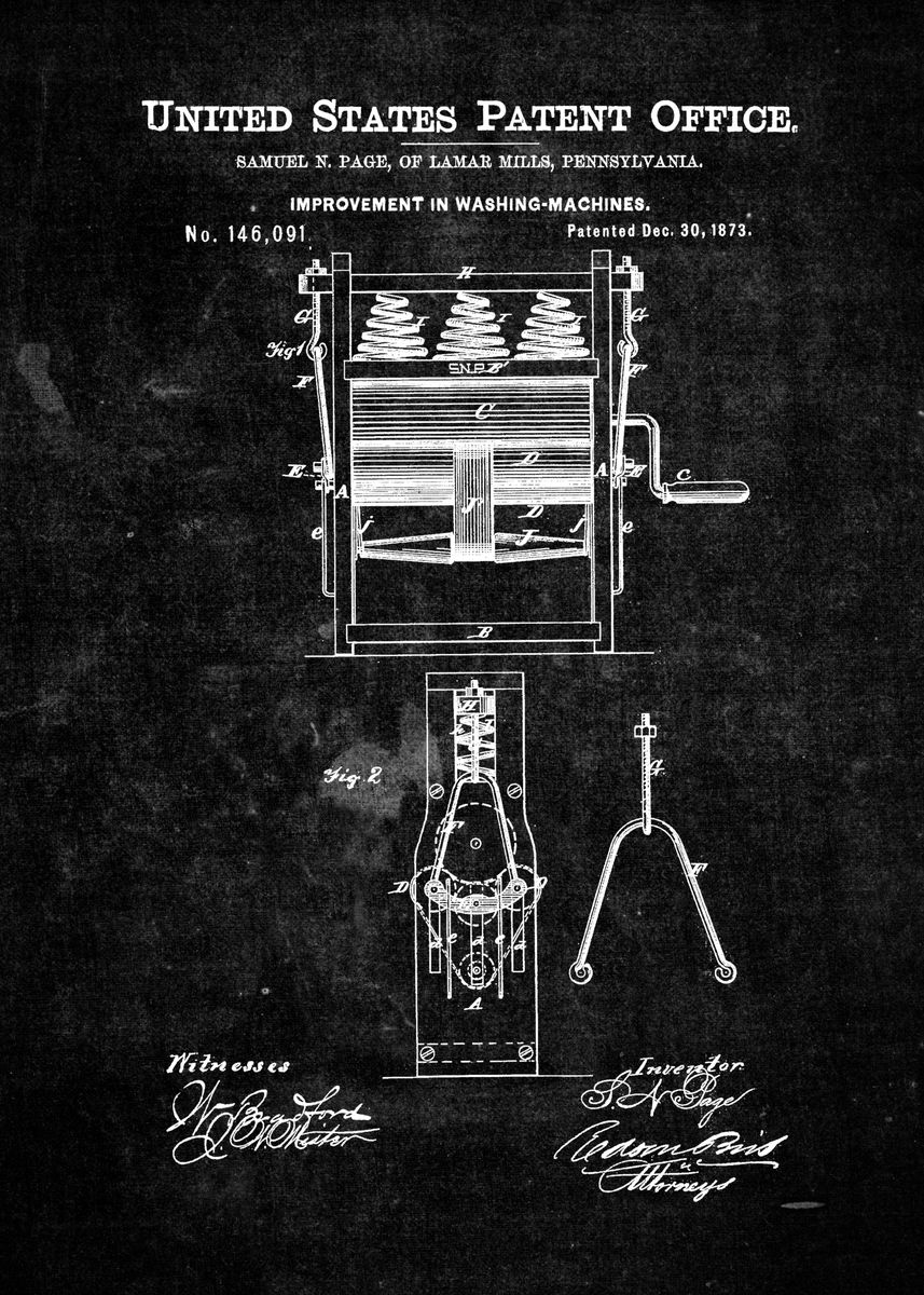 'Washing Machine Patent' Poster, picture, metal print, paint by Kenny ...