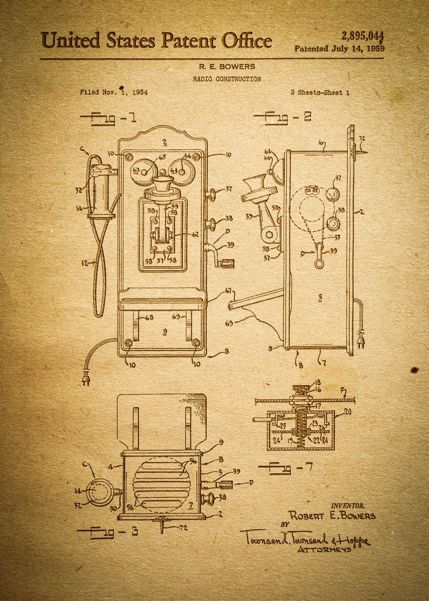 'Vintage Telephone Patent' Poster by Hawk | Displate