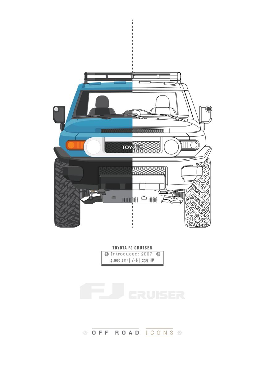 Fj Cruiser Half Color Bw Poster Picture Metal Print Paint By Off Road Icons Design Displate