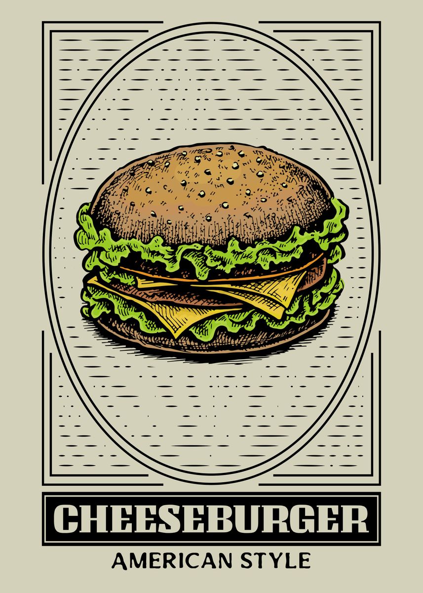 'Cheeseburger American Food' Poster by Max Ronn | Displate