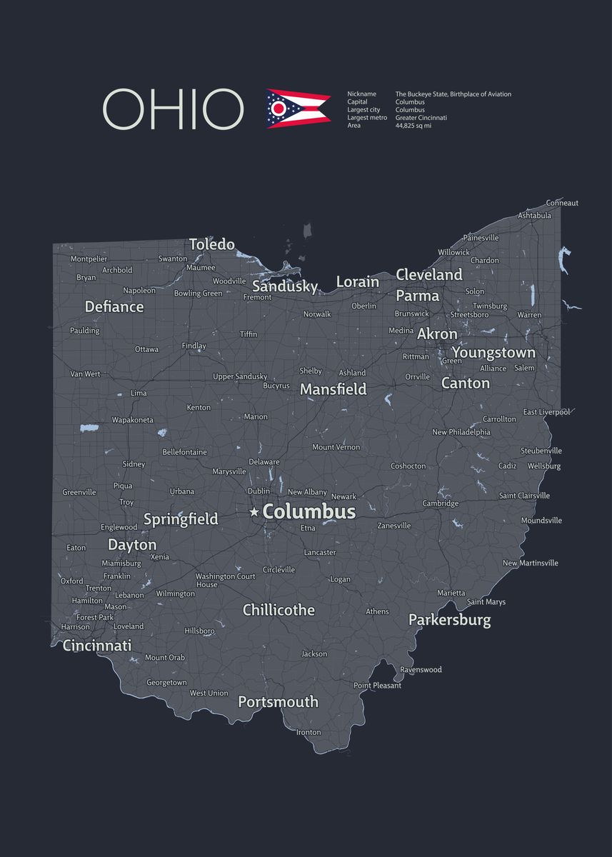 'OHIO Map' Poster by Maksym Kapliuk | Displate