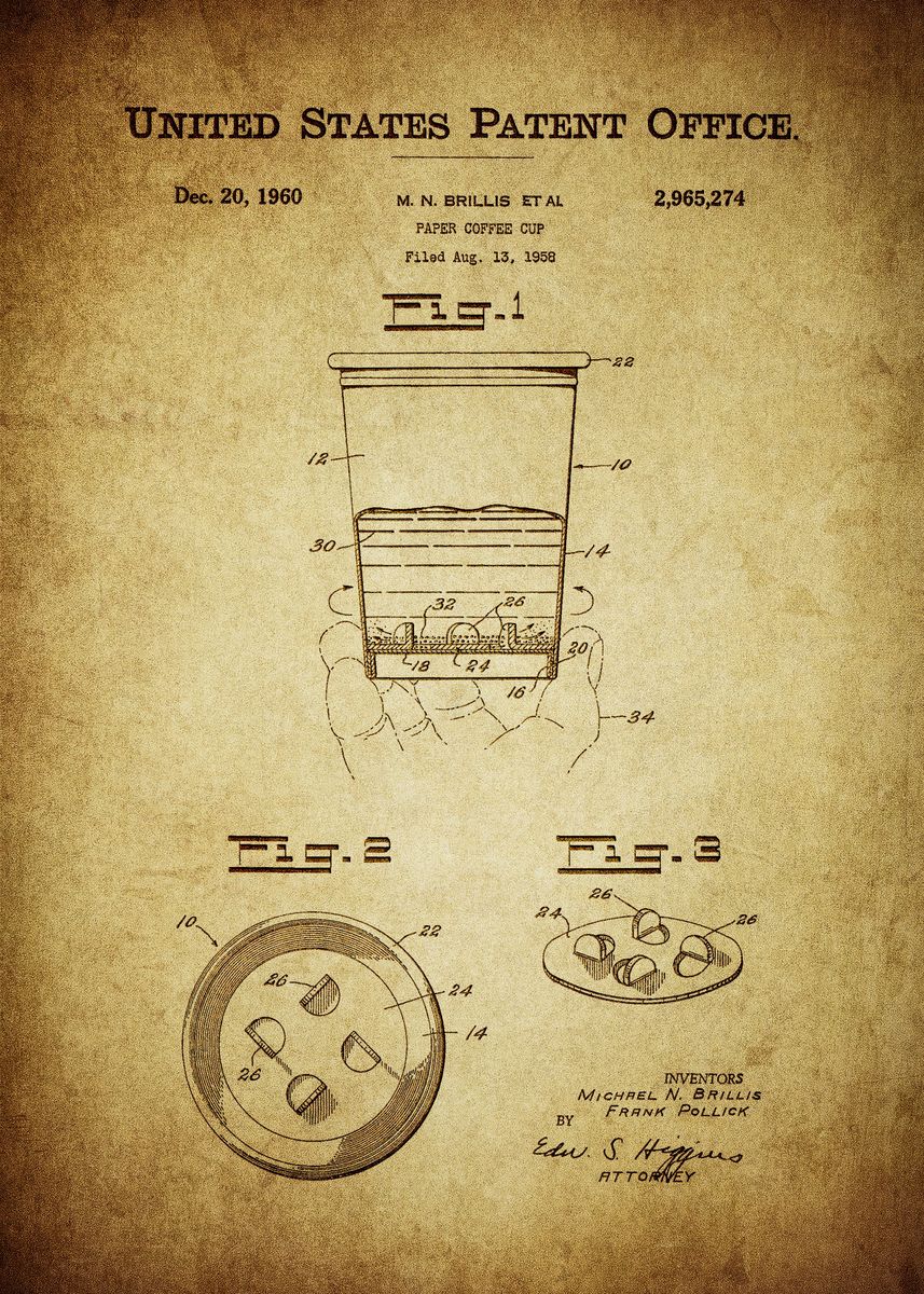 'Paper Coffee Cup Patent' Poster, picture, metal print, paint by ...