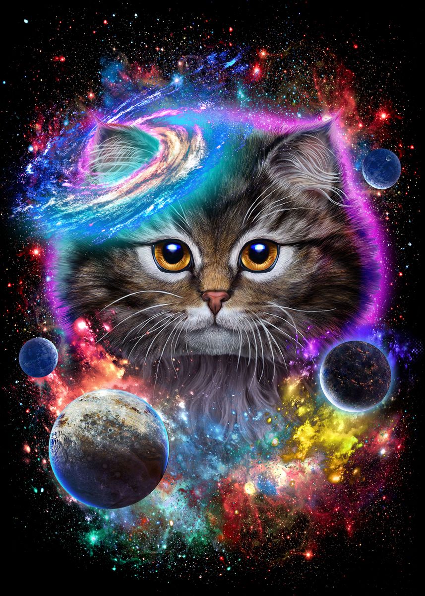 'Cat in Galaxy Space Cosmos' Poster by Fox Republic Displate