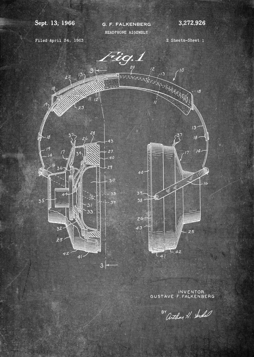 'Headphones Patent' Poster, picture, metal print, paint by Mr Maker ...