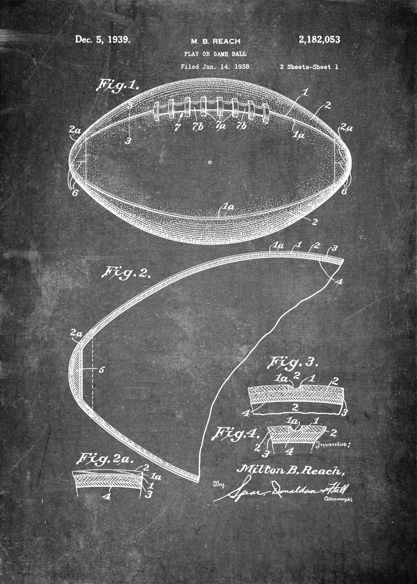 'Rugby Ball Patent' Poster, picture, metal print, paint by Mr Maker ...