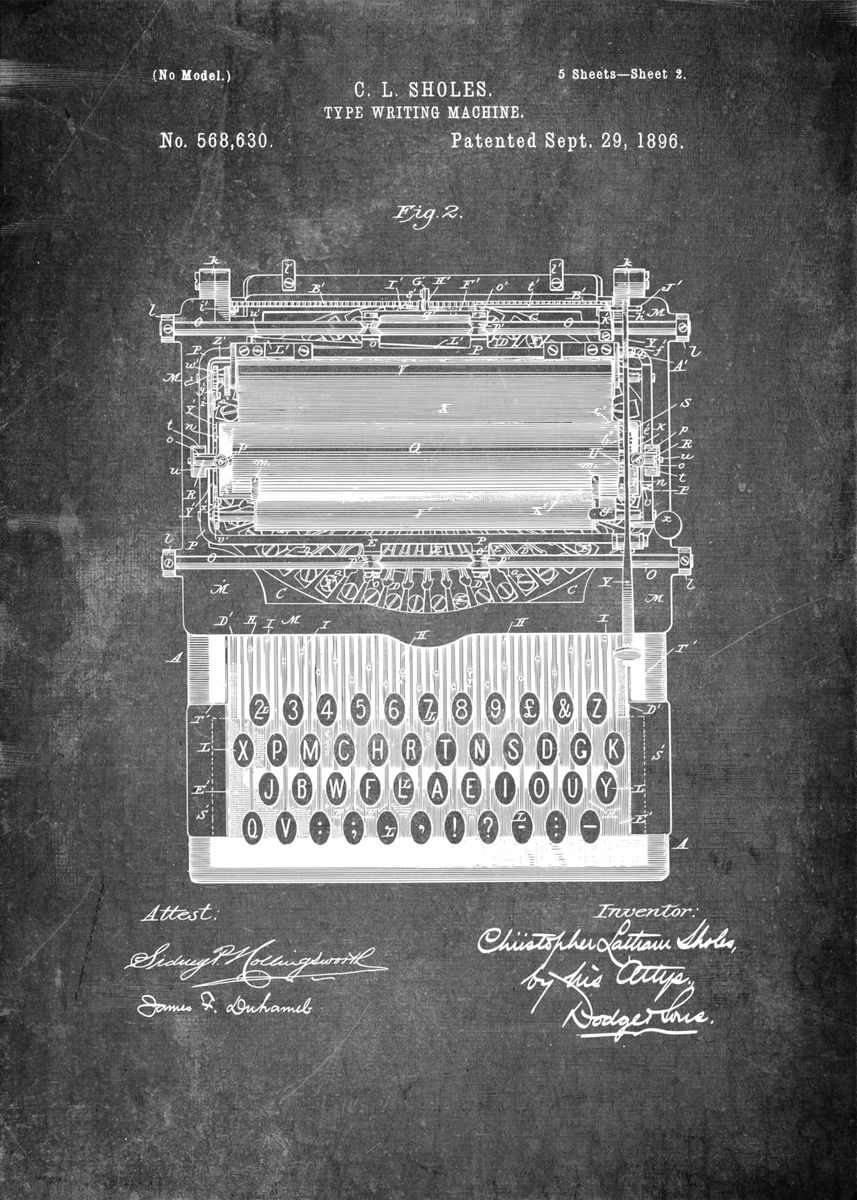 'typewriter Patent' Poster, Picture, Metal Print, Paint By Mr Maker 