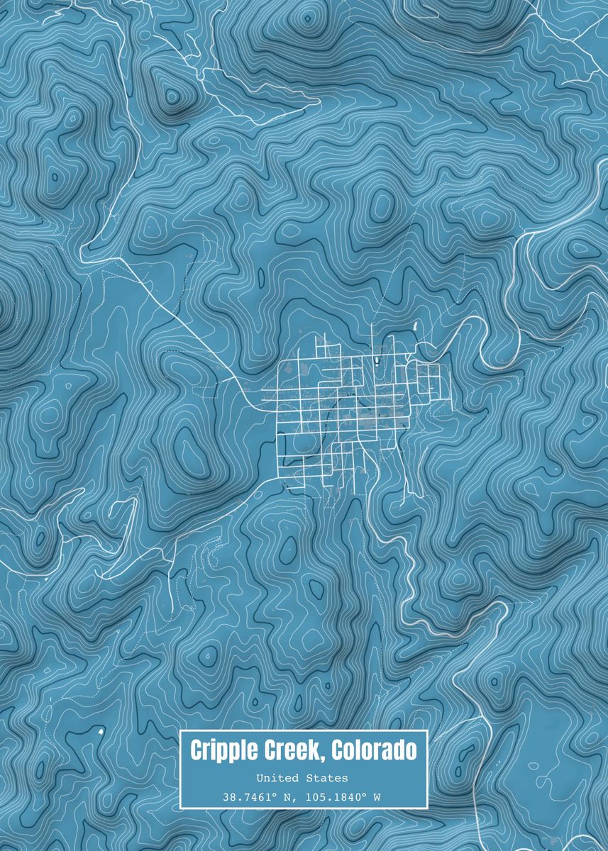 'Cripple Creek CO Map Blue' Poster by Outward Cartography  Displate