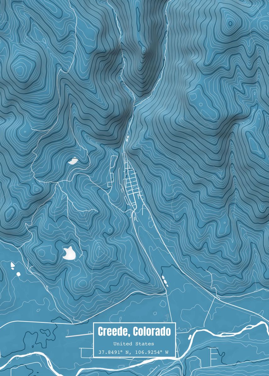 'Creede Colorado Map Blue' Poster by Outward Cartography Displate