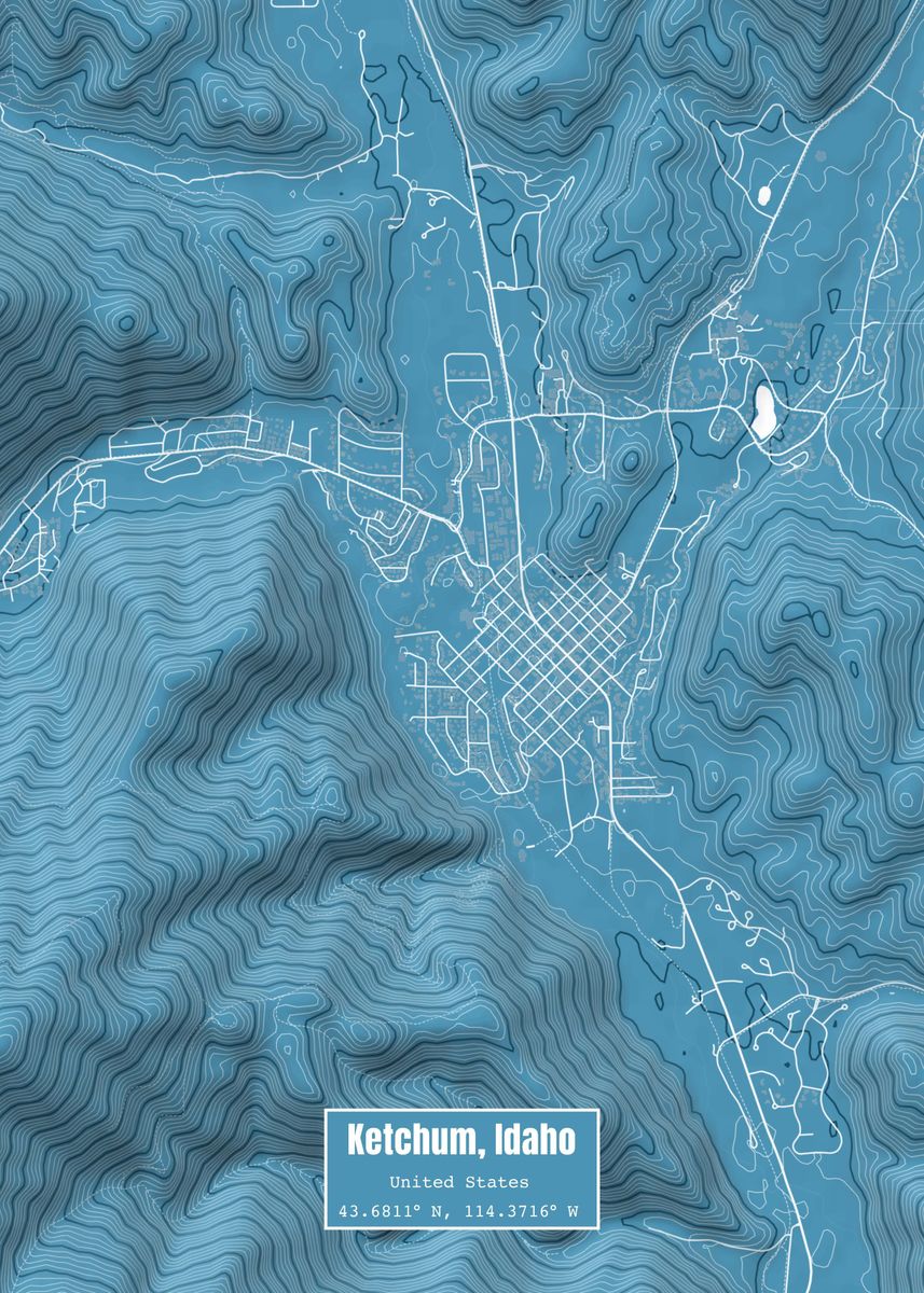 'Ketchum Idaho Map Blue' Poster by Outward Cartography  Displate