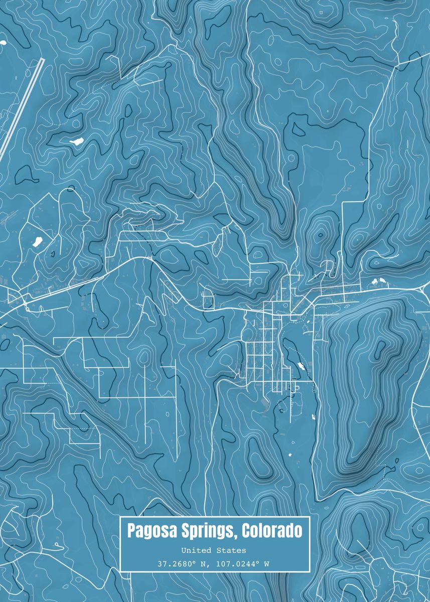 'Pagosa Springs CO Map Blue' Poster by Outward Cartography Displate