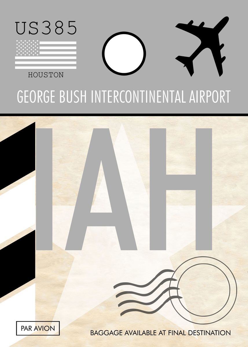 'AIRPORT CODE HOUSTON' Poster, picture, metal print, paint by Atomic