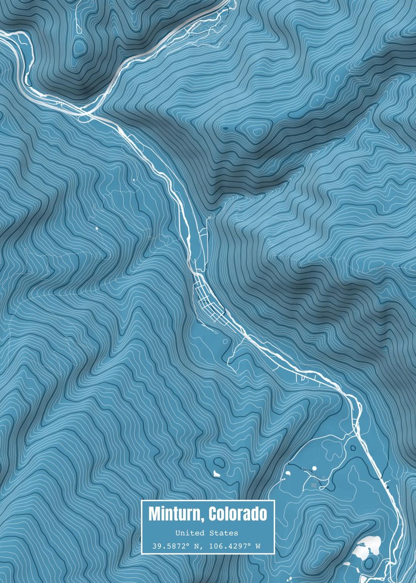 'Minturn CO Topo Map Blue' Poster by Outward Cartography Displate