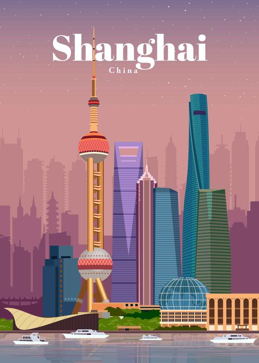 'Travel to Shanghai' Poster, picture, metal print, paint by Studio 324 ...