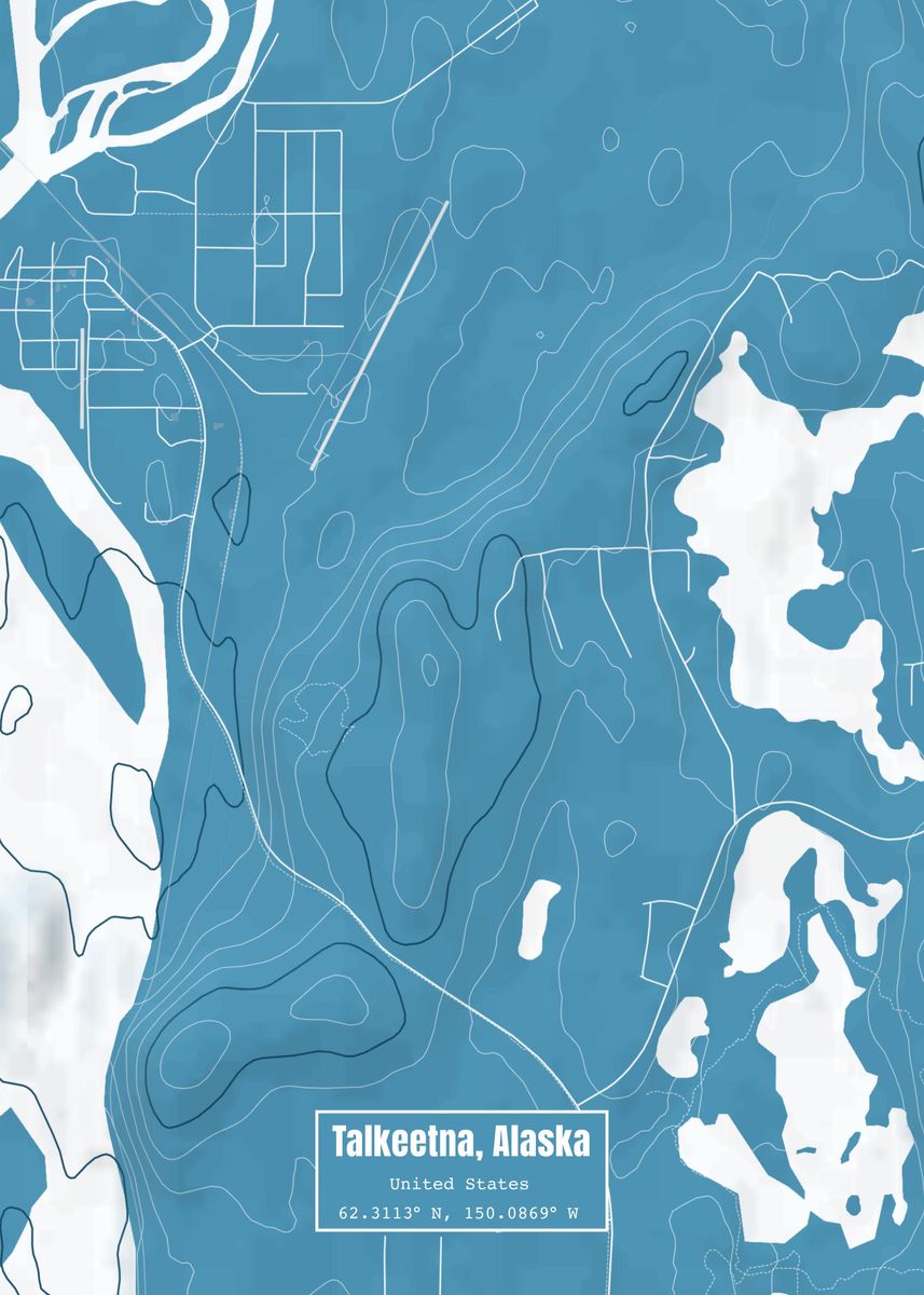 'Talkeetna Alaska Map Blue' Poster by Outward Cartography Displate