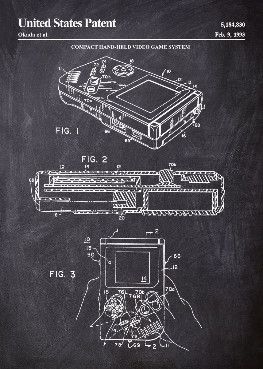 '1993 gameboy patent' Poster, picture, metal print, paint by Project X ...